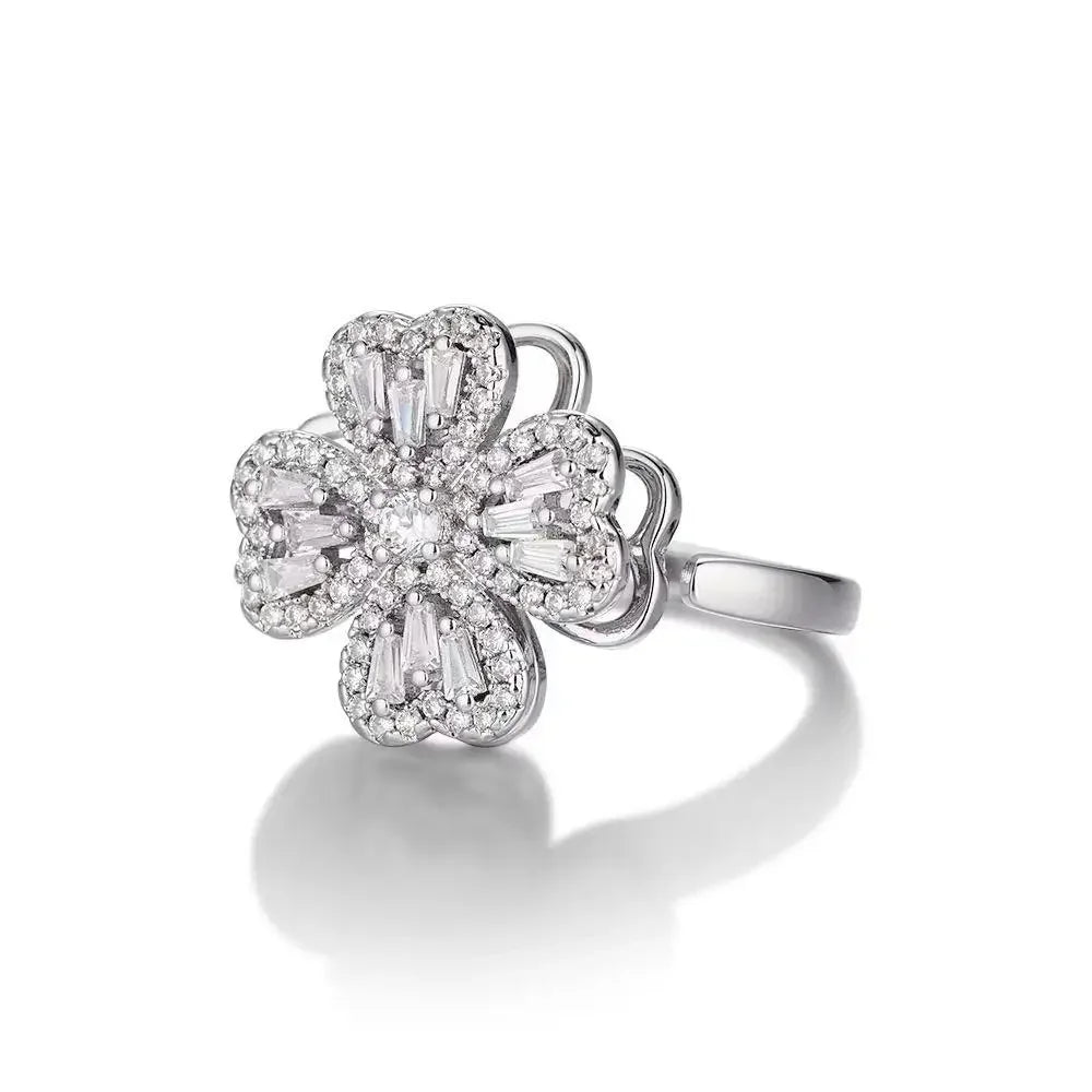 AAA Zircon Simple Geometric Ring Elegant Women's Daily Work Opening Adjustable Rings for Women Bridal Engagement Jewelry Gift