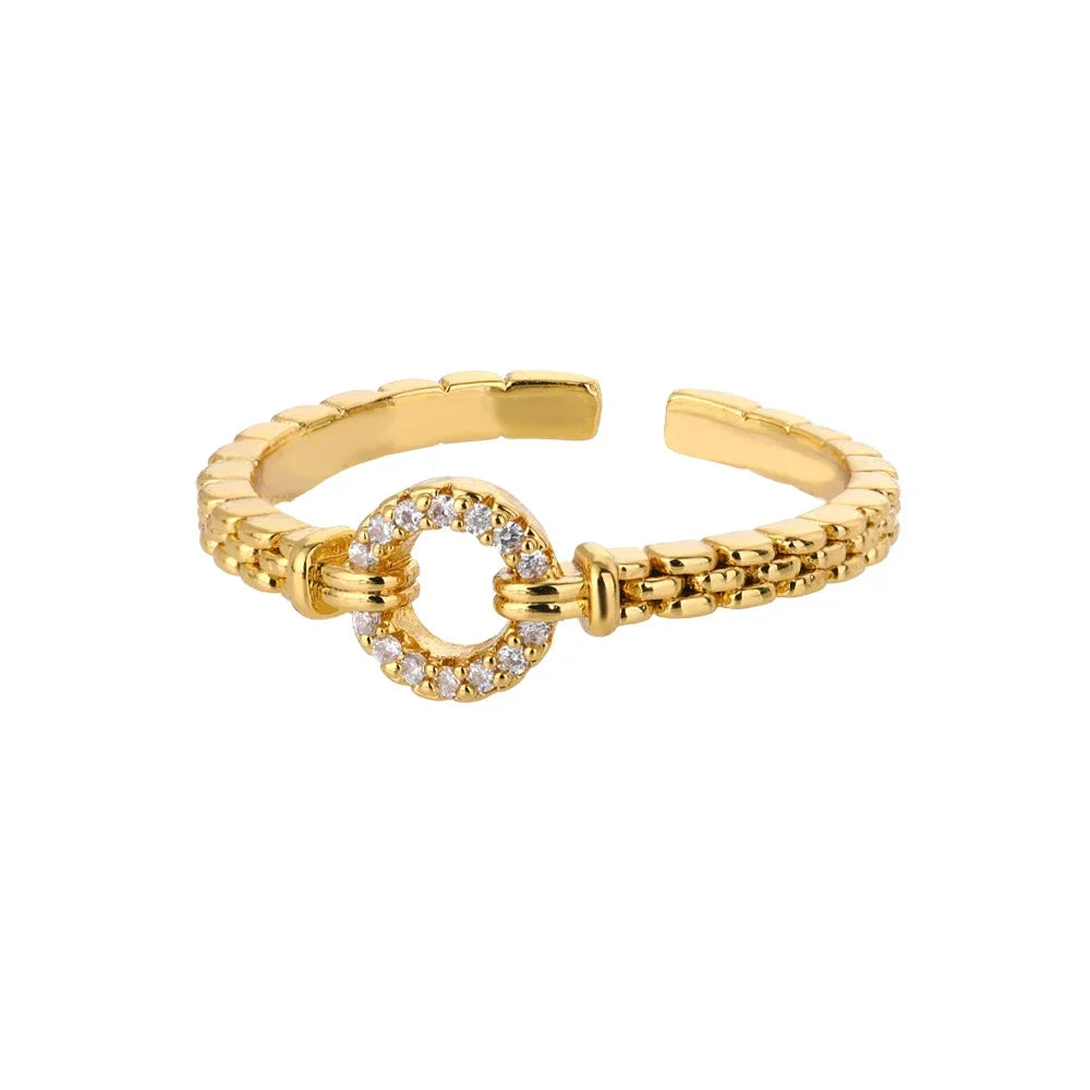 AAA Zircon Simple Geometric Ring Elegant Women's Daily Work Opening Adjustable Rings for Women Bridal Engagement Jewelry Gift